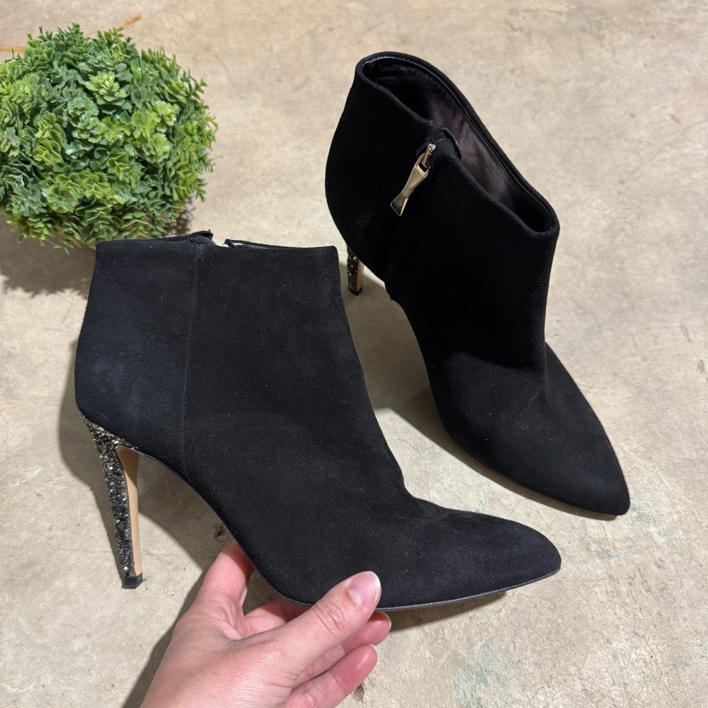 Kate Spade Niko Booties Black Suede Leather Glitter Size 8 Formal Date Night